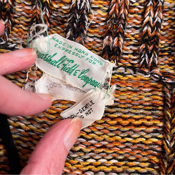 Vintage 60 70 Mod Patchwork Plaid Brown Burnt Orange Tie waist Cardigan Sweater - Picture 9 of 16